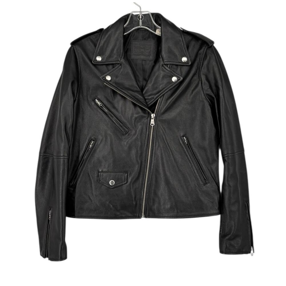 Levis Leather Moto‎ Jacket Womens Medium Caviar Black Motorcycle Bikercore - Picture 3 of 16